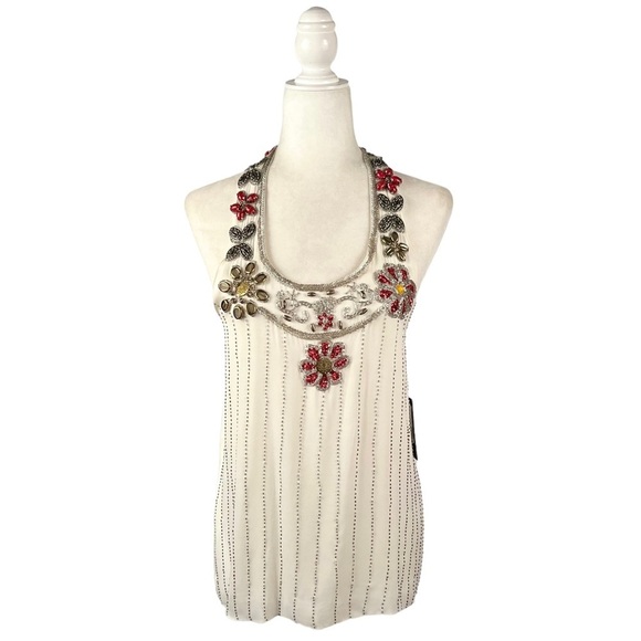 ALICE + OLIVIA Silk Beaded Trim Halter Top - Picture 5 of 16